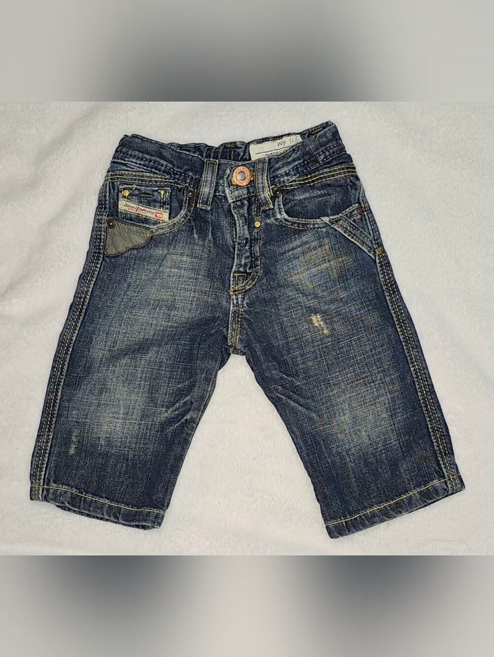 EUC Vintage Diesel Kid New Preslimb Dark Wash Jeans Yellow Stitching Size 6M